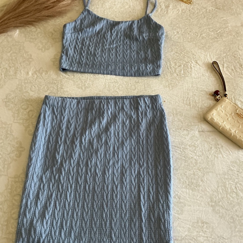 Light Blue Cable-Knit Pencil Skirt - Women